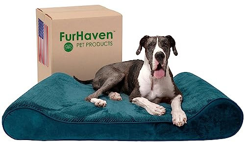 Furhaven Riesiges orthopädisches Hundebett, Minky, Plüsch und Samt, Luxus-Liege, mit abnehmbarem, waschbarem Bezug, Fichtenblau, Riesen (XXX-Large)
