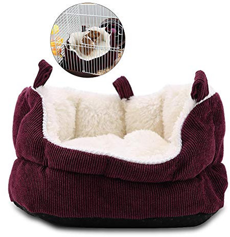 Haustier Hamster Sofa Nest, Anti Rutsch abnehmbares hängendes Bett Winter Plüsch Schlafhaus Lebensräume Nestkäfig Zubehör für Rennmäuse Chinchillas Eichhörnchen(rot)