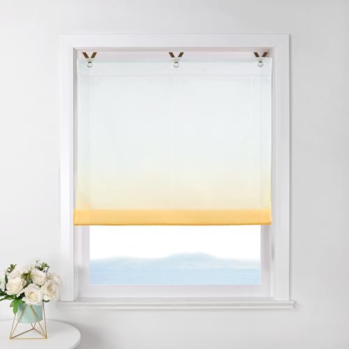 ESLIR Raffrollo ohne Bohren Raffgardine Transparent mit Ösen Farbverlauf Gardinen mit Haken Ösenrollo Modern Vorhänge Orange BxH 80x130cm 1 Stück