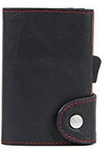 C-Secure Herren Special Edition Einzelkartenetui aus Leder, Schwarz / Rot