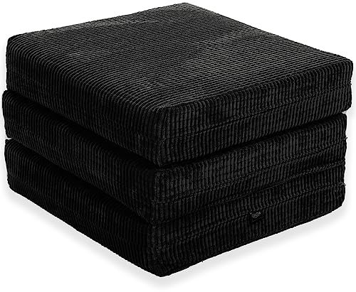 Gilda Adult Z Bed Futon Mattress Chair Footstool Morphing Furniture (4KG Budget Fibre, Black)
