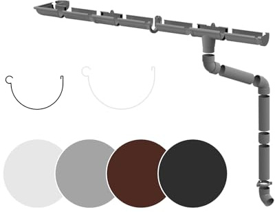 Regenrinnen Set Completo Tetti > 100m ² PVC in 4 Colori RainWay90 - grigio, Completo Set - 8 metri