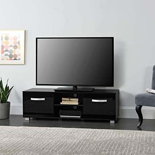 [en.casa] Fernsehtisch Laugar 120 x 40 x 38 cm TV Lowboard mit Schranktüren und Ablagefächern Spanplatte Schwarz