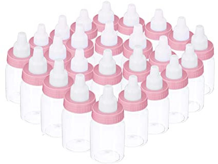 Holdfiturn 24PCS Candy Bottles Baby Gift Box Fillable Gift Bottles Feeder Style for Newborn Birthday Party Decoration (Pink)