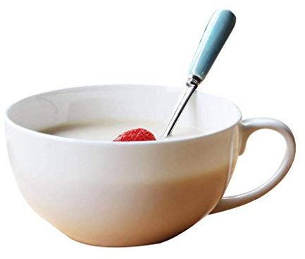 ZHTY Suppenschüssel mit Griff und Löffel Frühstück, Suppentassen Becher Tasse in China Porzellan Keramik mikrowellengeeignete Mikrowelle sicher japanische Art für Milch Dessert Joghurt Haferflock