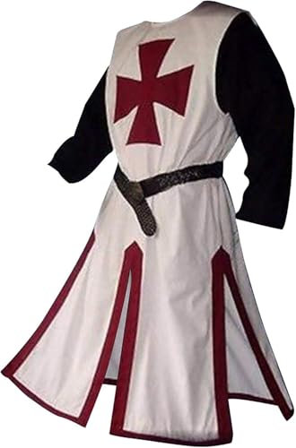 Feynman Mittelalter Ritter Kostüm Kreuzritter Wikinger Tunika Tempel Karneval LARP Cospaly Waffenrock - Herren Tempelritter edel Rot M