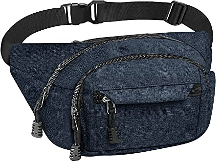 Gürteltasche für Damen und Herren mit 4 große Reißverschlusstaschen – wasserdichte Bauchtasche Hüfttasche für Spaziergänge mit Hunden, Laufen, Wandern, Reisen und Urlaub (Blau Big)