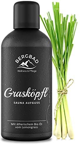 BERGBAD Saunaaufguss BIO LEMONGRAS PUR 100ml GRASKÖPFL - Natürlicher Sauna-Aufguss mit ätherischen BIO Ölen