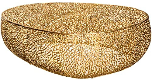 Couchtisch ABSTRACT LEAF 129cm - gold - Metall - handgefertigt robust | Montiert, hochwertig, natürliche Optik, für Wohnzimmer, Unikat, Beistelltisch