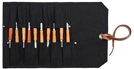Xingte Small Tool Pouch, Multi-function Tool Bag with 10 Staggered Pockets for Chisels, Hammers, Gouges Palm Tools, Black