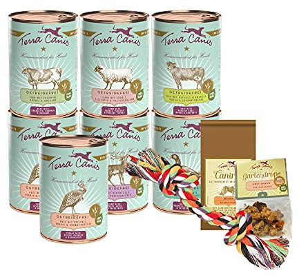 Terra Canis Kennenlernpaket M - Getreidefrei, 7x400g, 50g Canireo, 12g Gartendrops & Goodie I Premium Hundefutter in 100% Lebensmittelqualität Aller Rohstoffe I Reichhaltig & gesund