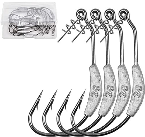 Weighted Swimbait Hooks, 15Pcs Weedless Jig Weighted Fishing Hooks with Twistlock Centering Pin Soft Plastic Worm Fishing Hooks for Bass Fishing