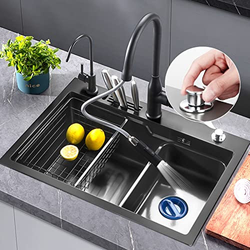 HGTRH Evier Cuisine 1 Bac INOX Brossé, Evier INOX sous Plan, éVier De Cuisine d'angle pour Laver La Vaisselle Simple Bassin avec Panier De Vidange Montage à Encastrer Multi-Taille