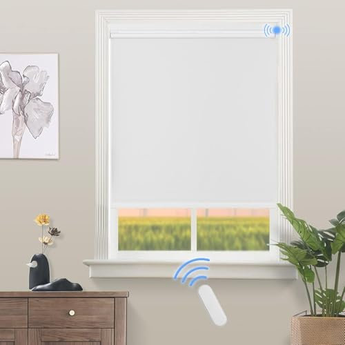 Grandekor Stores Enrouleur Occultant Électriques Isolant Thermique Opaque, Store Occultant avec Moteur & Télécommande, avec ou sans Perçage, 50l x 110L cm, Blanc