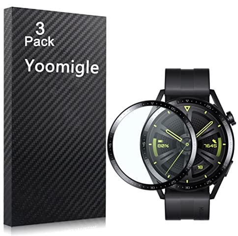 Yoomigle 3 Pack Compatible with Huawei Watch GT3 46MM Screen Protector Film for Huawei Watch GT 3 46 Smartwatch Screen Protectors Foils 3D Full Coverage Screen Cover Anti-Scratch