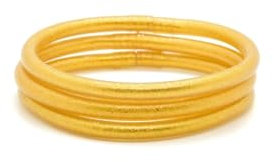 Bracelet Bouddhiste Épais pour Femme - Bracelet jonc Bouddhiste en Or et Argent - Bracelet Tibetain Kumlai Porte Bonheur Souple et Léger - 100% Fait Main (S - Gold - Lot de 3)