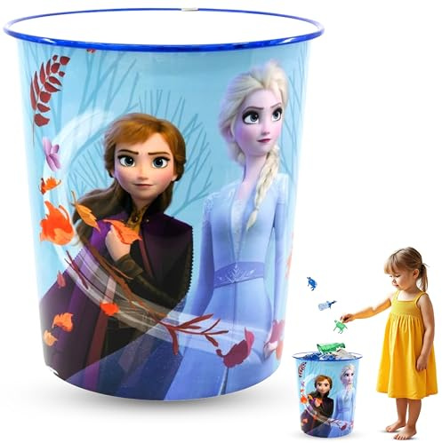 SRV Hub Frozen Dustbin for Kids 7L - Disney Dustbin for Kitchen, Kids Bedroom Round Trash Can, Open-Top Bin for Room, Lightweight Stable Base Rubbish Bin 22cm