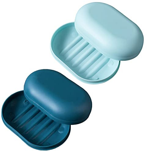 Portasapone con coperchio, portasapone 2 pezzi, contenitore portasapone da viaggio, portasapone doccia portatile perfetto per bagno, viaggi, campeggio(blu scuro e azzurro)