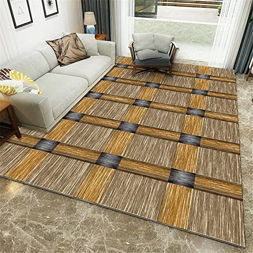 Xiaosua Gleitschutz Teppich Braun Teppich Wohnzimmer Braun Kett- Und Schussstreifenmuster Teppich Langlebig Esszimmer Rutschfester Teppich 60X90Cm Spiel Teppiche 1Ft 11.6''X2Ft 11.4''
