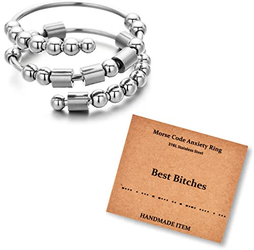 LNIEER Morsecode-Ringe für Frauen, inspirierende Ringe, Geschenke, Edelstahl, Anti-Angst-Ring mit Perlen, Spinnring für Angst, drehender Ring, Nachricht, Freundschaftsgeschenk, Schmuck,