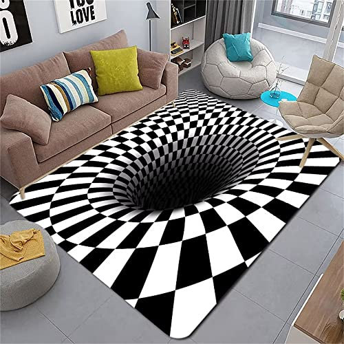 RUGMRZ Fleckerlteppich Webteppich Schwarzer visueller Wirbel schwarzes und weißes quadratisches Design moderner Stil Sofa Teppiche 50X80CM