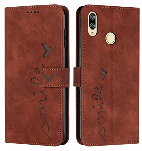 EATCYE Kompatibel mit Huawei P20 Lite Hülle, Klapphülle Huawei P20 Lite Premium PU Leder Brieftasche Schutzhülle [Kartenfach][Ständer], Handyhülle für Huawei P20 Lite (#Braun)