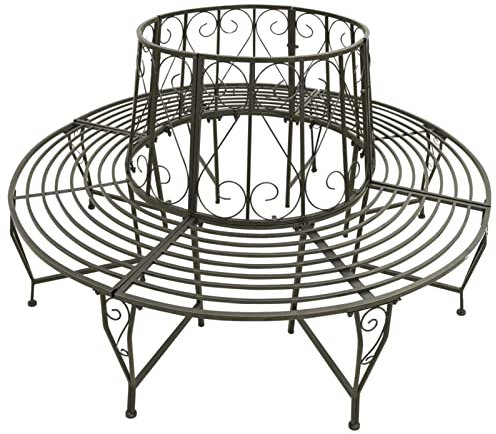 Baumbank, 160 cm Durchmesser, aus Stahl, Silbergrau, mit 70 cm Innendurchmesser und 44 cm Sitzhöhe, wetterbeständig, für Garten, Terrasse oder Hof geeignet