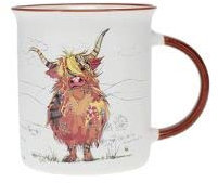 KIUB Mug avec des animaux de la ferme , des bois et des montagnes - motif vache écossaise - matière porcelaine fine - contenance 320ML