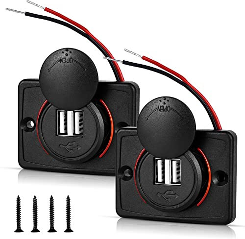 Prise USB 12V, Port USB 12V Double Prise USB Camping Car 12V, 3.1A USB Chargeur pour Voiture, Chargeur USB de Voiture pour Voiture, Marine, Camping-Car, Camion, SUV, Moto (2 pcs)