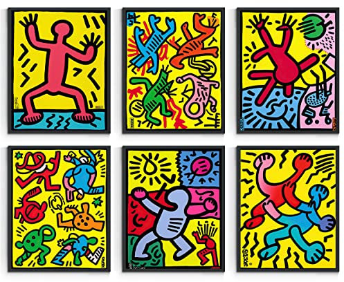 NOFICHE Abstrakte bunte kleine seltsame Männer, lustiges Poster-Set mit 6 Cartoon-Kunst, Graffiti-Druck auf Leinwand, Wandkunst, Poster ästhetisch für Küche, 20.3x25.4 cm, ungerahmt (6 Stück/Set)