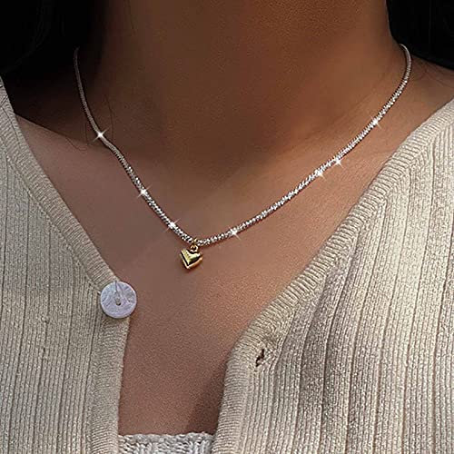 TseenYi Glitzernde Kette Halsketten Glänzen Schleierkraut Halskette Gold Herz Halskette Kleines Herz Liebe Tropfen Halskette Silber Kasten Kette Halskette Bling Halskette schmuck Für Frauen Mädchen