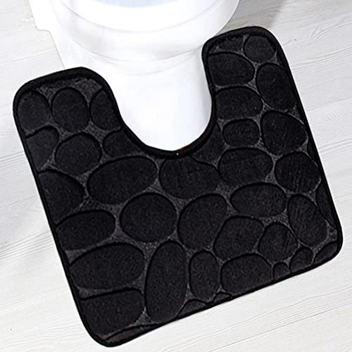 Reyox Tapis de Toilette Antidérapant Absorbant Tapis Contour de WC Polyester Forme de U Noir 50 x 60 cm