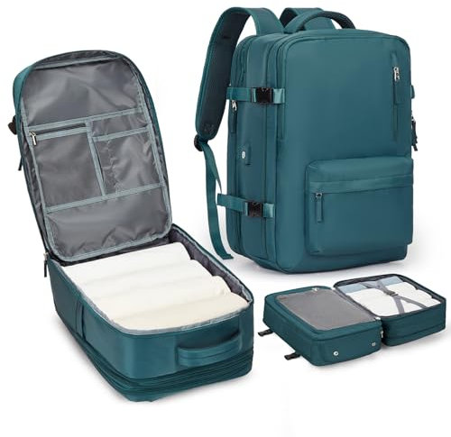 BJLFS Bagage Cabine Ryanair Femme Sac à Dos Voyage Cabine Avion 20L Bagage à Main Petit Sac de Voyage avec USB Charging Port Sac à Dos pour Ordinateur Portable 17 pouces Femme,paon bleu Expand