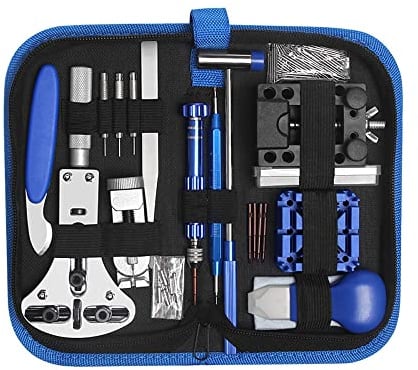 H.May Kit d'outils d'horloger 185 pièces pour réparation d'horloger avec étui en nylon pour la plupart des montres, Noir , L, Minimaliste