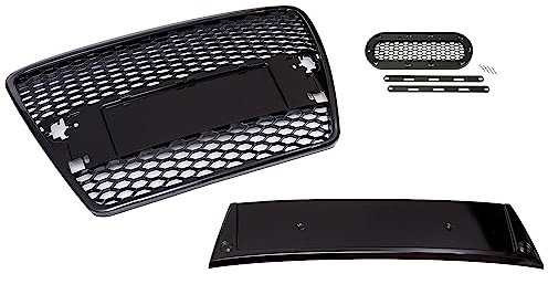 Kompatibel mit A6 4F C6 Kühlergrill Frontgrill Sport Waben Grill Glanz Schwarz Emblemhalter