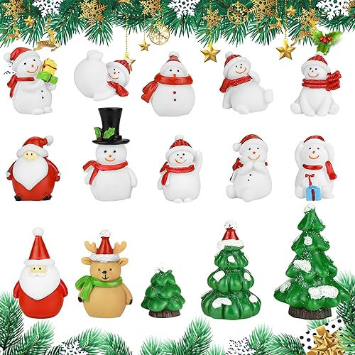 LIMITADA 15 Stück Weihnachten Miniatur Ornament Kits Niedlichen Cartoon Xmas Decor Mini Weihnachten Kleine Figuren Puppenhaus Weihnachtsmann Landschaft Weihnachten Deko für Home Garden Party (15pcs)