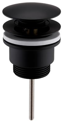 ENKI W68 Basin Waste, Matt Black, Pop Up | Pop-Up Click Clack, Overflow, Slotted, Pop Up Plug, Easy Clean, Bathroom
