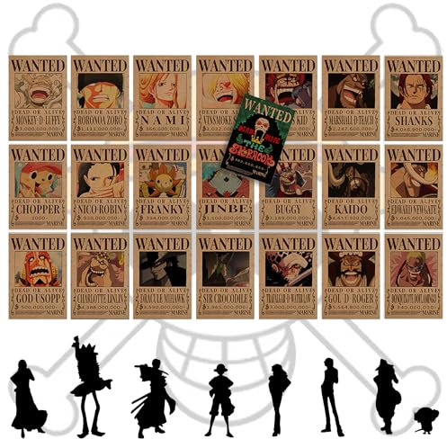 One Piece Wanted Bounty Poster, 22 pcs One Piece Retro Poster, One Piece Wanted Poster Set, Zoro Sanji Ruffy Poster, Pirates Wanted Poster, Bounty Wanted Anime Poster, für Wall Art Room Decoration