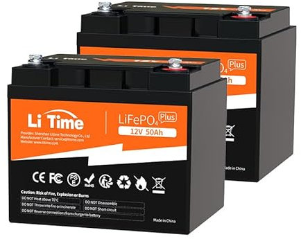 LiTime 12V 50Ah LiFePO4 Lithium Batterie, 10 Ans À Vie, 15000+ Cycles, 640W, idéal pour les bateaux, les véhicules récréatifs, les moteurs de pêche à la traîne et les tondeuses à gazon, 2 paquets