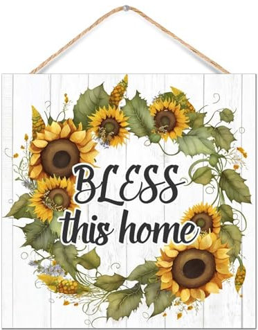Inspirierendes etabliertes Holzschild Segen Wand Deko für Haustür Rustikal bemaltes Holzschild saisonale Kränze Runde Küche Wanddekoration Schild Geschenk Büros 30,5 x 30,5 cm