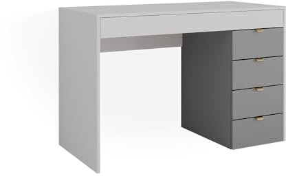 Vicco Schminktisch Elise, Weiß/Grau, 115 cm mit 5 Schubladen