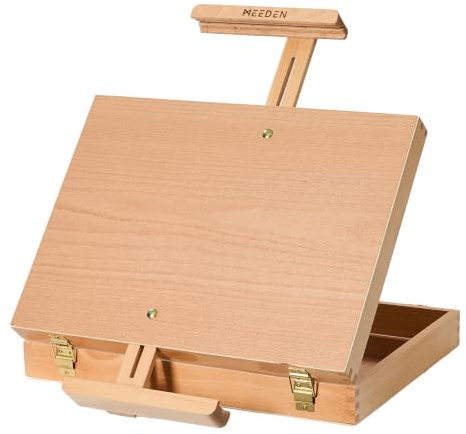 MEEDEN Table Top Easel for Painting: Wooden Portable Tabletop with Storage | Portable Art Easel for Adults - Adjustable Beech Wood Table Top for Artist - Sketchbox - Desk Easel for Beginners Natural