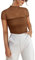 REORIA Sexy Bodysuits for Women Classic Mock Turtle Neck Short Sleeve Slim Fit Shirts Sheer Mesh Ruched Trendy Going Out Tops Cute Office Bodysuits Coffee Medium