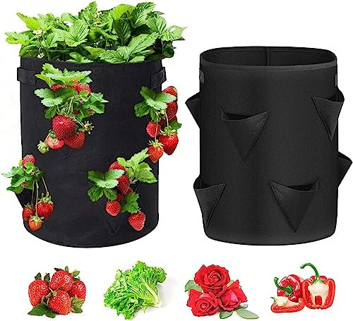MOLENCO Sacchetti per Coltivazione di Fragole, Confezione da 2 Fioriere da10 Galloni con 8 Tasche per Coltivare le Piante,in Tessuto non Tessuto Traspirante per Rinforzare le Piante, per Giardino,Fior