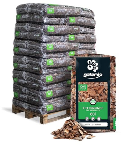 GALAMIO Kiefernrinde Kiefernmulch Rindenmulch Rinde Mulch Garten Dekor Pinus Sylvestris Natur Wald Kiefer Mittel 10-40mm 60l x 39 Sack 2.340l / 1 Palette Paligo