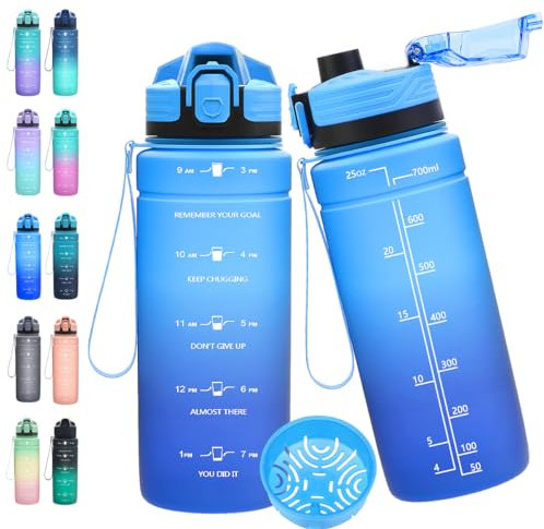 Expansea Trinkflasche 1L/500ml/ 700ml/1500ml Sportflasche, BPA-frei Tritan Trinkflasche Sport Auslaufsicher mit Zeitmarkierung - Wasserflasche für Fitness, Fahrrad, Outdoor, Yoga, Gym, Schule