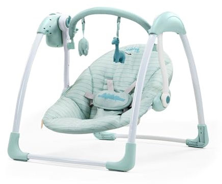 Asalvo Daddy Columpio para bebé con luz y carrusel, 5 velocidades de balanceo automático, 16 melodías Musicales, 5 Sonidos Relajantes, Segura, Desde recién Nacido hasta los 9 kg, Coco Verde