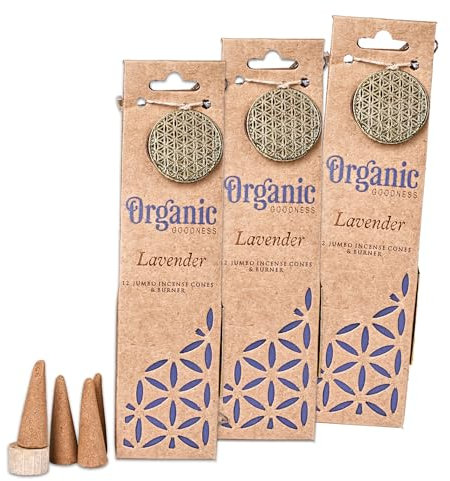 3X 12 Organic Goodness Räucherkegel -12 Kegel je Packung - Das Original aus Indien Lavendel
