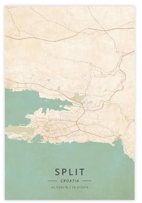 Geteilte Kroatien-Stadtkarten, Vintage-Leinwand-Poster, Wandkunst, Dekordruck, Bild Gemälde für Wohnzimmer, Schlafzimmer, Dekoration, 30 x 45 cm