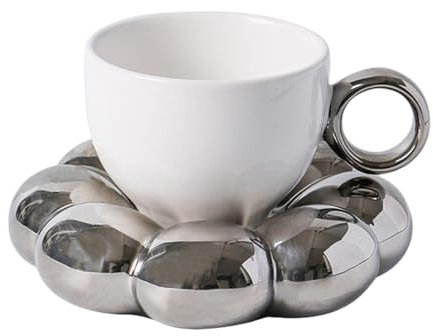 Buerfu Juego de tazas de té con forma de flor, taza de té de flores con platillo | Taza de agua de flores | Taza de bebida de té de, platillo floral de cerámica para chocolate caliente